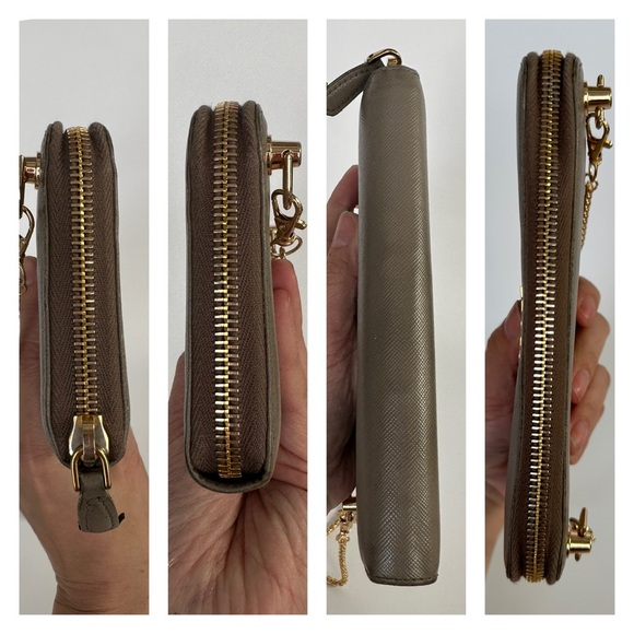 💯 PRADA Logo Gray Saffiano Leather Zippered Wallet on Chain w/ auth cert - Picture 9 of 12